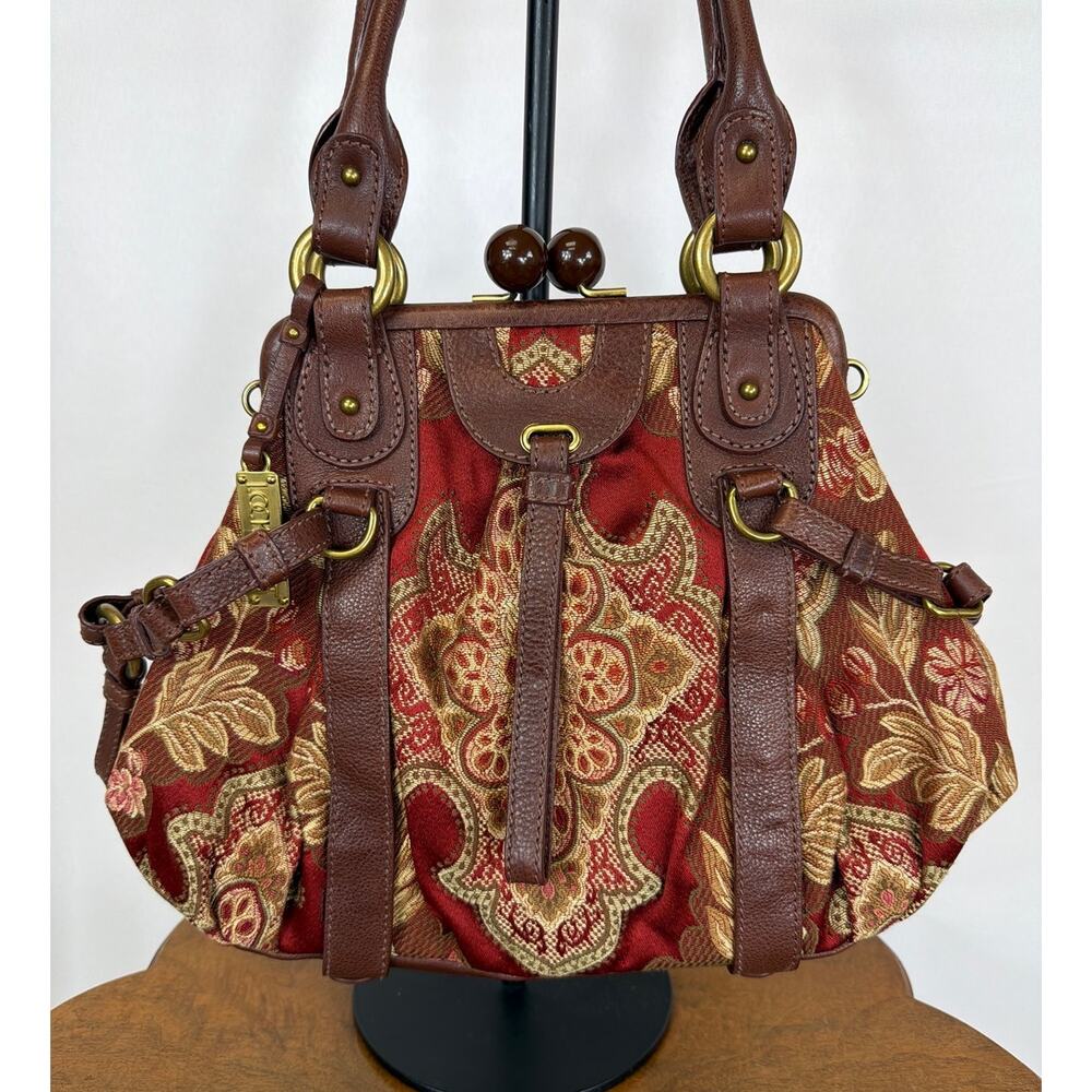 Vintage Lockheart Multicolor Brown Leather Trim Detachable Crossbody Handbag